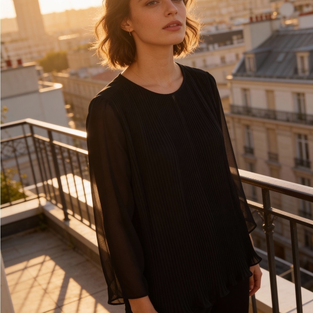 Golbary Black Label Elegant Black Sheer Women's Blouse